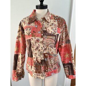 VTG Anne Carson WM LG Patchwork Boho Jacket Shacket Shirt Cottage Art To Wear